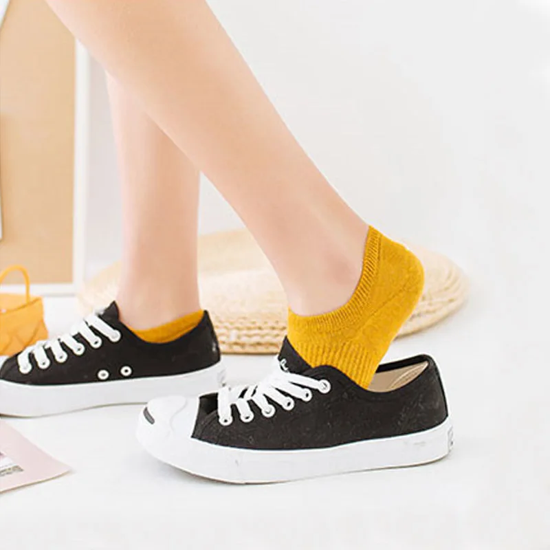 COCOTEKK 5pair/Lot Summer Silicone Combed Cotton Women Socks Candy Colors Retro Invisible Socks Casual Slippers Thin Sox Set