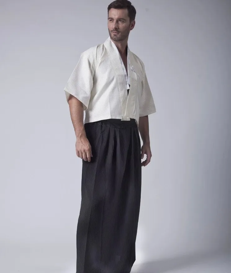 Classic Japanese Samurai Clothing Men's Warrior Kimono With Obi Traditional Satin Yukata Convention Costume One Size image 2