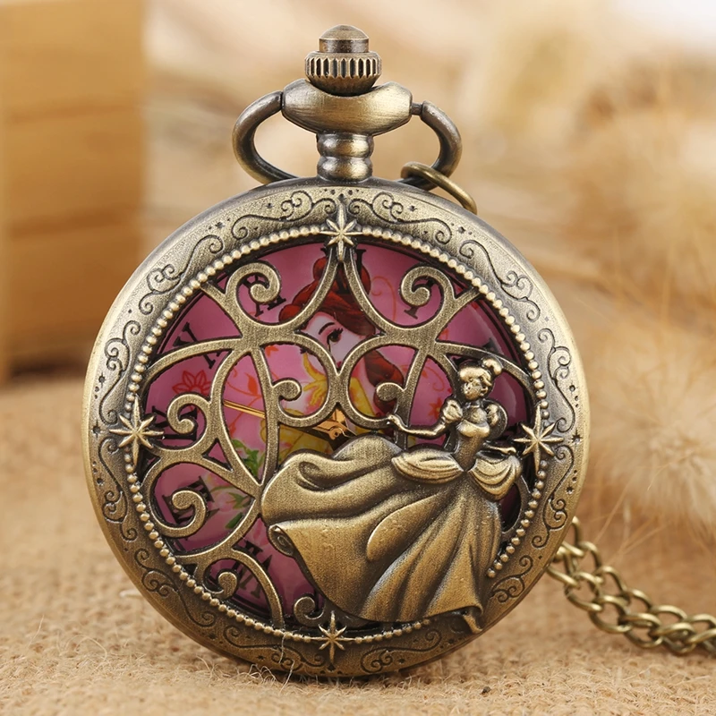 Retro Elegant Lady in Dress Quartz Pocket Watch Necklace Pendant Chain Jewelry Collectibles FOB Watch Gift for Pretty Women Girl