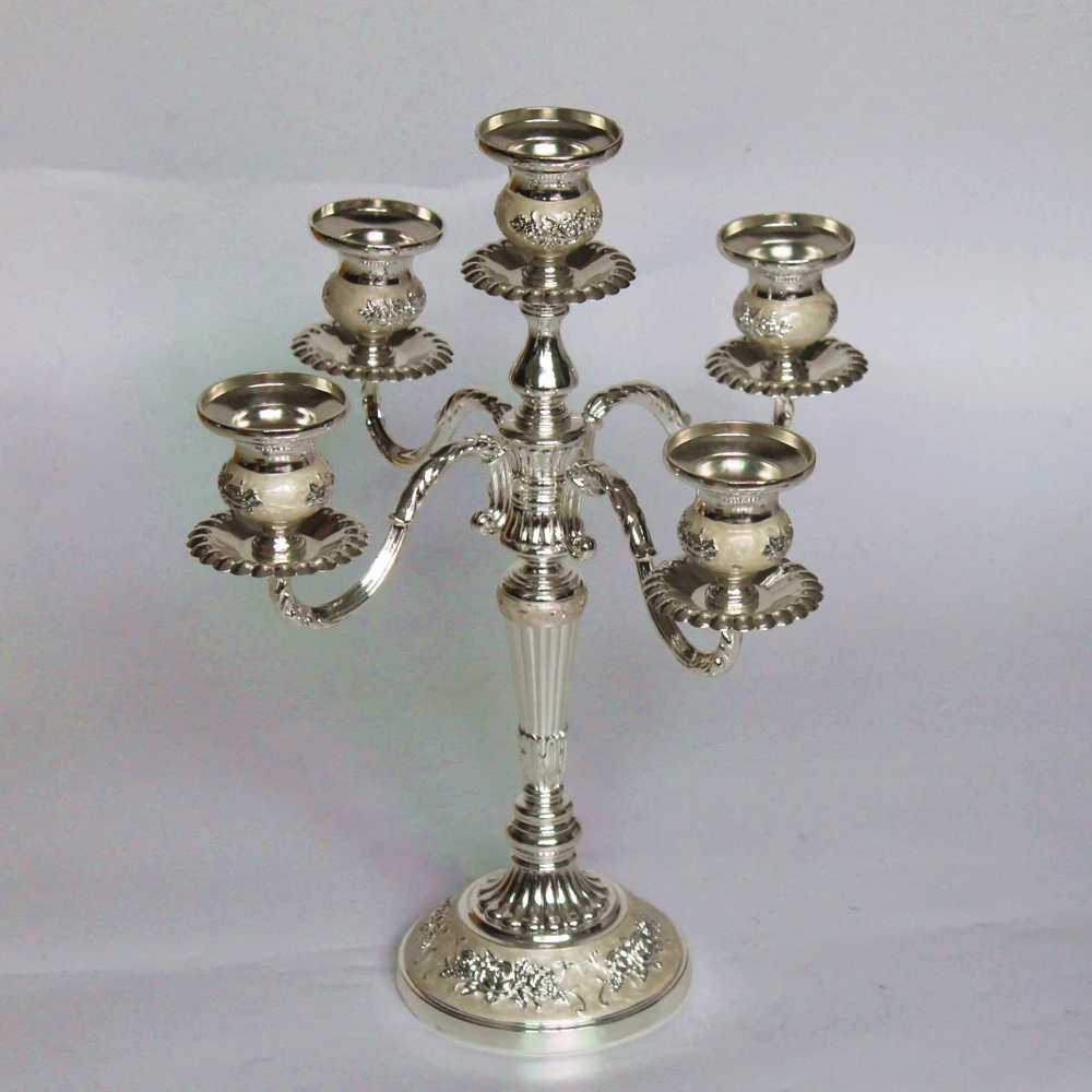 New arrival silver 5 arms candelabra zinc alloy metal candle holder for wedding/ events/ party centerpiece/ home decor