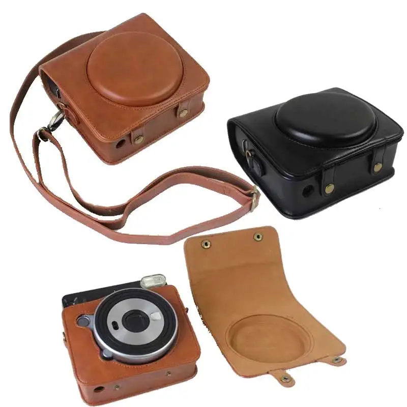 Protective Case Brown/Black PU Leather Camera Bag with Strap for Fujifilm Instax Square SQ6 Instant Film Camera