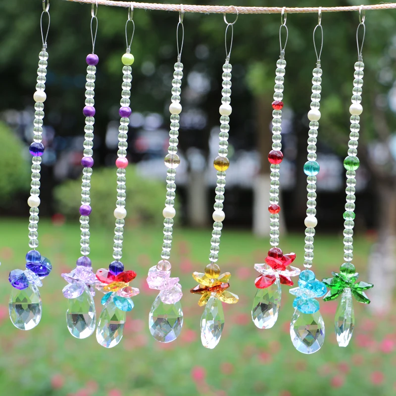 

8PCS Garland Chakra Spectra Crystal Suncatcher Glass Pendulum Lamp Prisms Parts Feng Shui Pendants 38mm