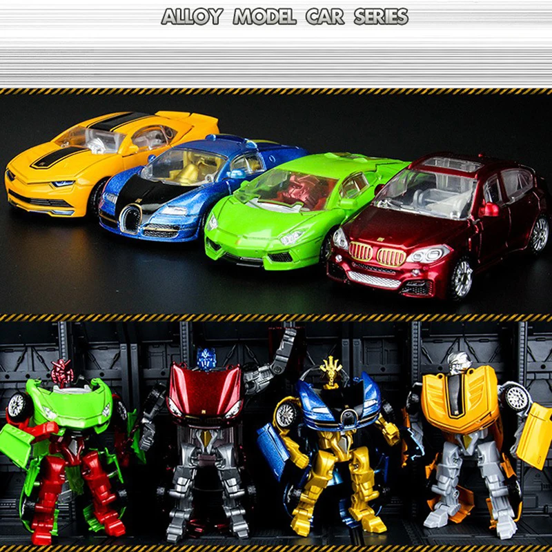 4 Styles Mini Robot Car Model Manual Transformation Action Figure Inertial Vehicle Boys Toys Birthday Gift Toys For Children