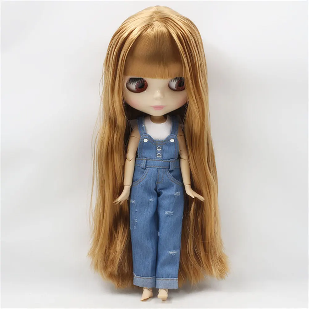 Dbs blyth roupas de boneca para renda branca com jeans azul, ideal para 1/6 bjd corpo comum gelado, jecci five