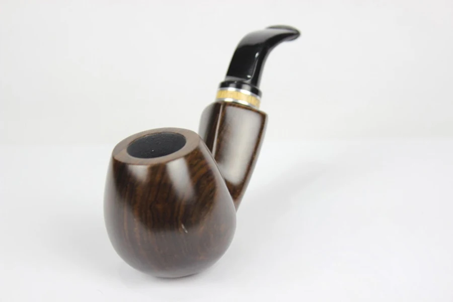 Handmade Nature Ebony Wood Bent Type Ring Smoking Pipe Smoke Tobacco Wooden Pipe Gift 10X 9mm Filters + Pouch + Holder #676S