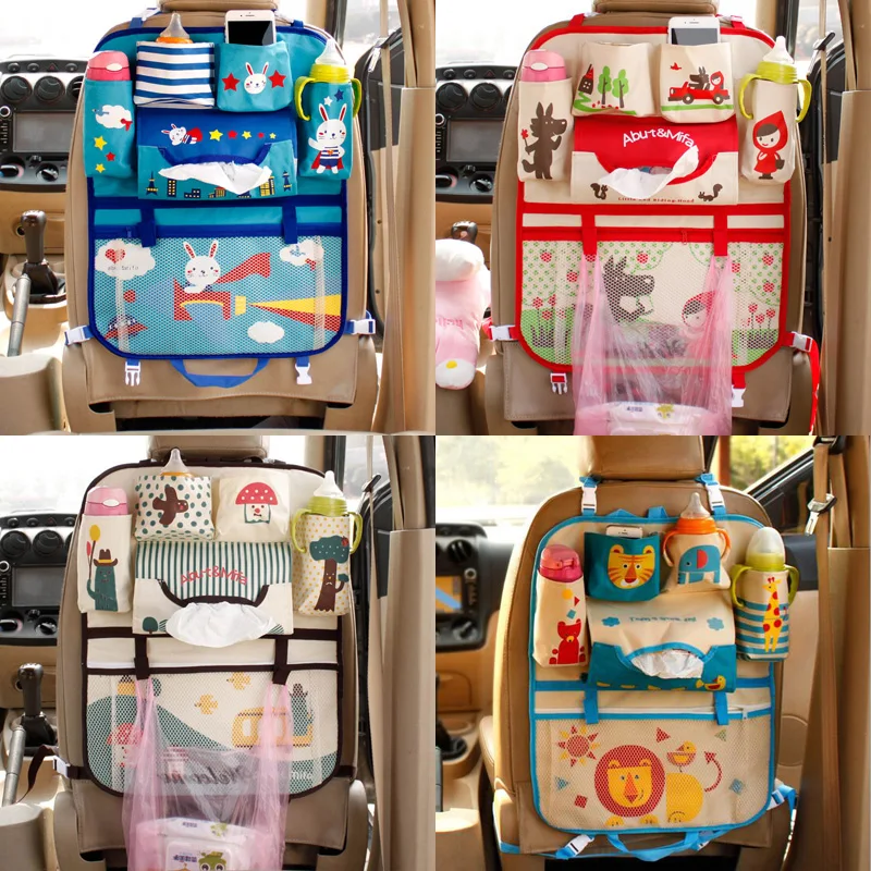 Cute Cartoon Lion Car Organizer Seat Back Storage Bag Hanging Stowing Tidying Baby Kids Travel Universal Auto Multi-pocket Bag