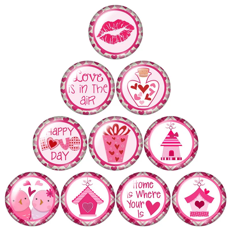 New Beauty Love hearts Kiss pattern 10pcs 12mm/18mm/20mm/25mm Round photo glass cabochon demo flat back Making findings