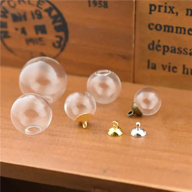 

10pieces 8-25mm Glass Ball With Beads Cap Set Orb Glass Bottle Pendant Glass Globe Jewelry Findings Accessories DIY Handmade