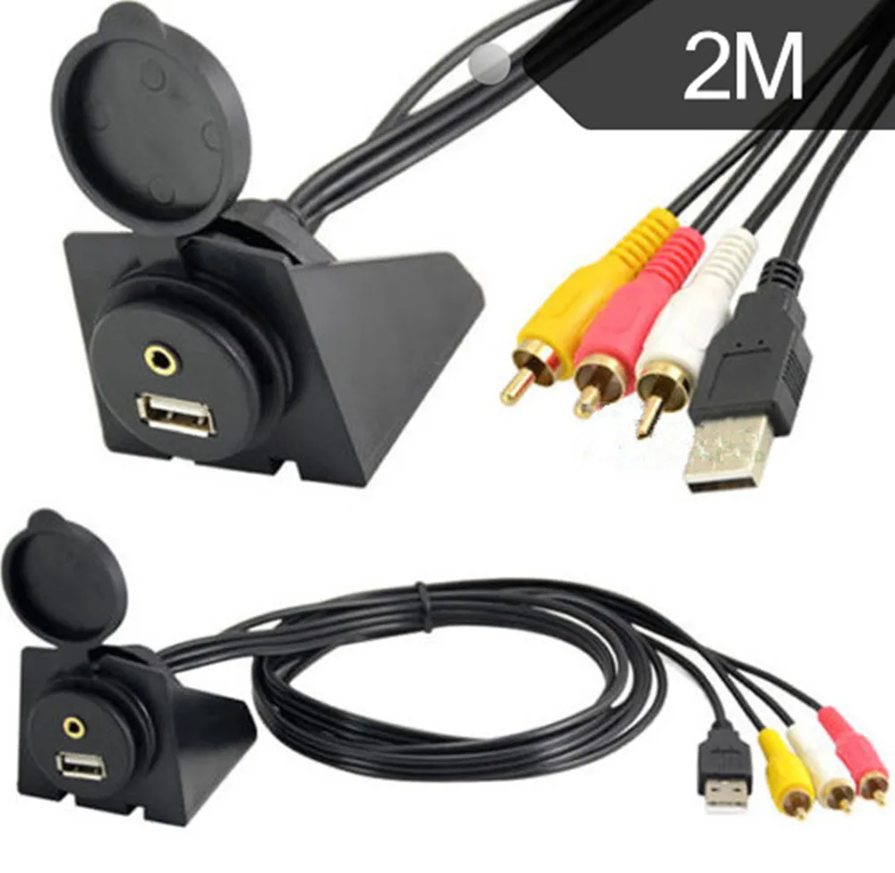 

1M 2M USB & 3.5mm to 3RCA & USB AUX Flush Mount Dash Extension Cable with Dash Mounting Bracket for Car