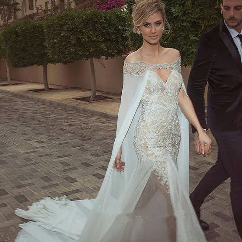 Nuova giacca da sposa lunga con spalle scoperte in Chiffon Applique da sposa Boleros senza maniche avvolge coperte giacche di dimensioni personalizzate