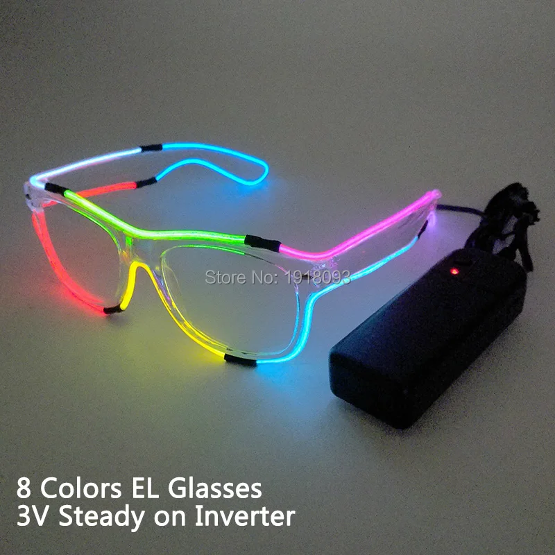 New Design 8Colors EL Wire Glasses Glowing Product with Steady on Inverter Night fluorescent glasses Holiday Lighting