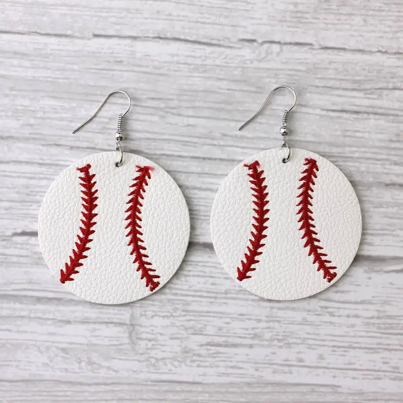 

35*55mm Baseball Leather Earrings Needlework Baseball Softball Leather Teardrop Leather Drop Earrings Sports Balls Earrings