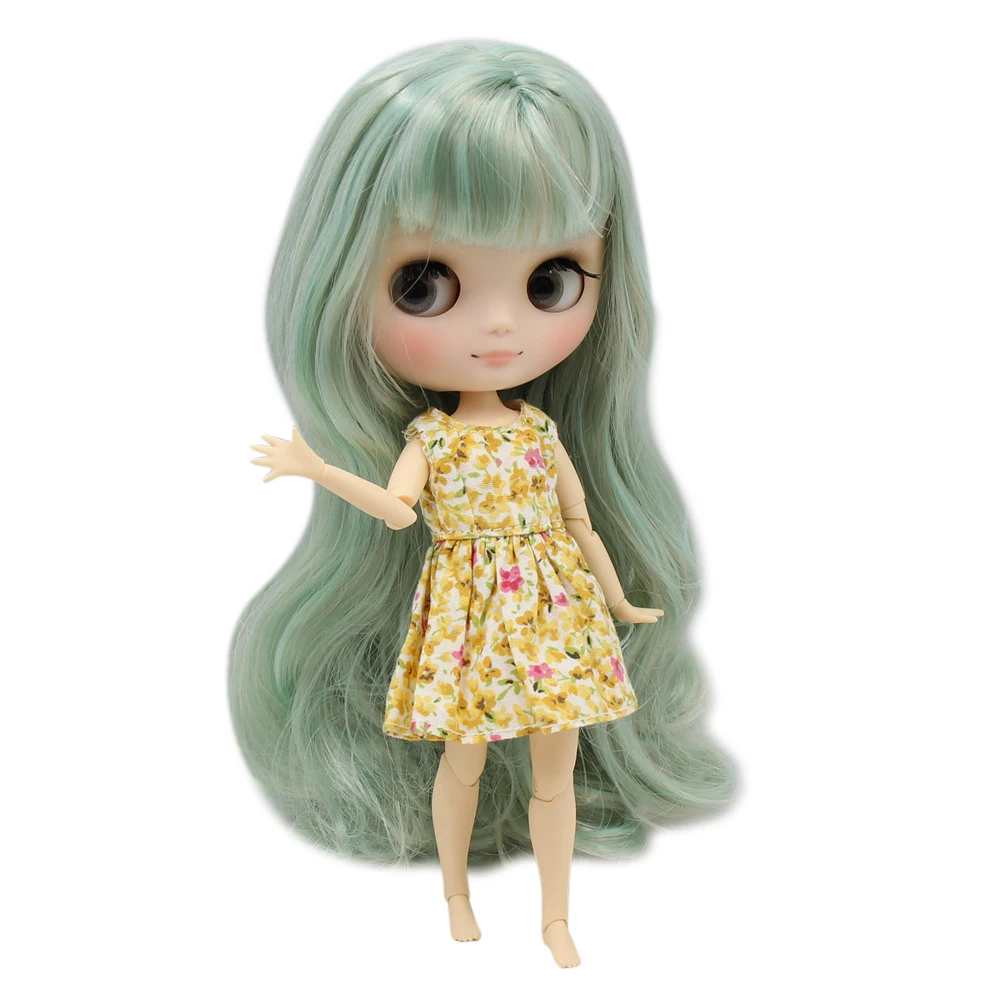 Middie Nude Blyth Doll with mint green mix golden hair matte face gray eye 20cm DIY Toys with hand set  No.BL1147/1049