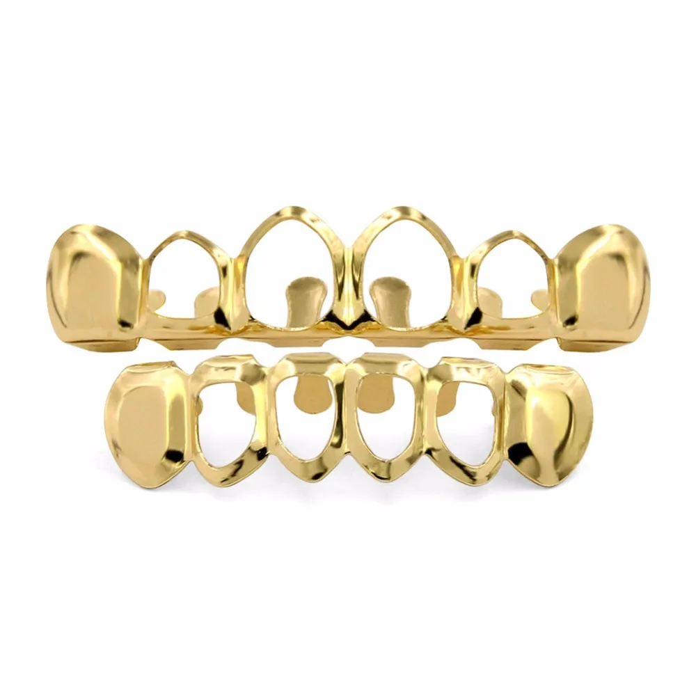 TOPGRILLZ Pure Gold Color Plated HIP HOP Teeth Grillz Top & Bottom Grill Set With silicone Teeth ship from US