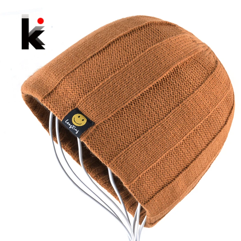 

Autumn And Winter Knitted Skullies Hat For Men Double Sides Use Beanies Cap Boys Fashion Knit Smiling Face Hip Hop Bone Gorros