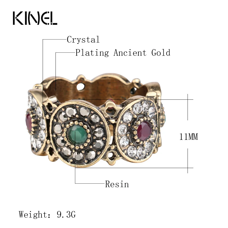 Kinel Turkey Rings For Women Hollow Vintage Wedding Ring Jewelry Ancient Gold Color Colorful Resin Stone Anillos Mujer