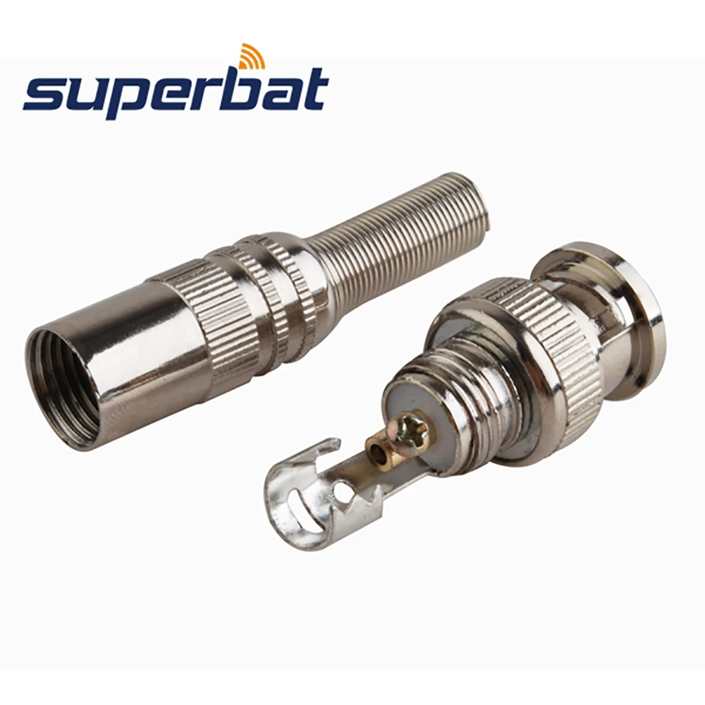 Superbat Kamera CCTV BNC Pria, konektor koaksial RF Crimp Male 10 buah untuk kabel RG58