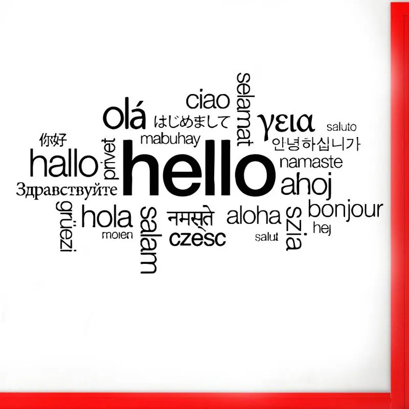 Multi-Language Typographic Wall Quote Hello Wall Sticker Decal -  Custom Vinyl Art Stickers DIY Murals  A432