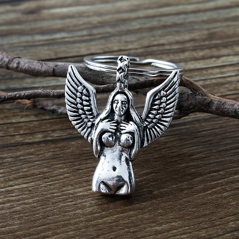 LLavero de plata antigua para mujer, cadena desnuda, Estatua de la libertad, Ángel Wngs, llave penden, arte corporal, nuevo