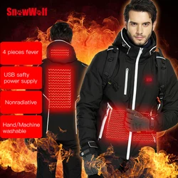 SNOWWOLF Winter Ski Suit Men  USB Heated Hooded Jacket Male Outdoor Waterproof Windproof Breathable Thermal Snowboard Coat