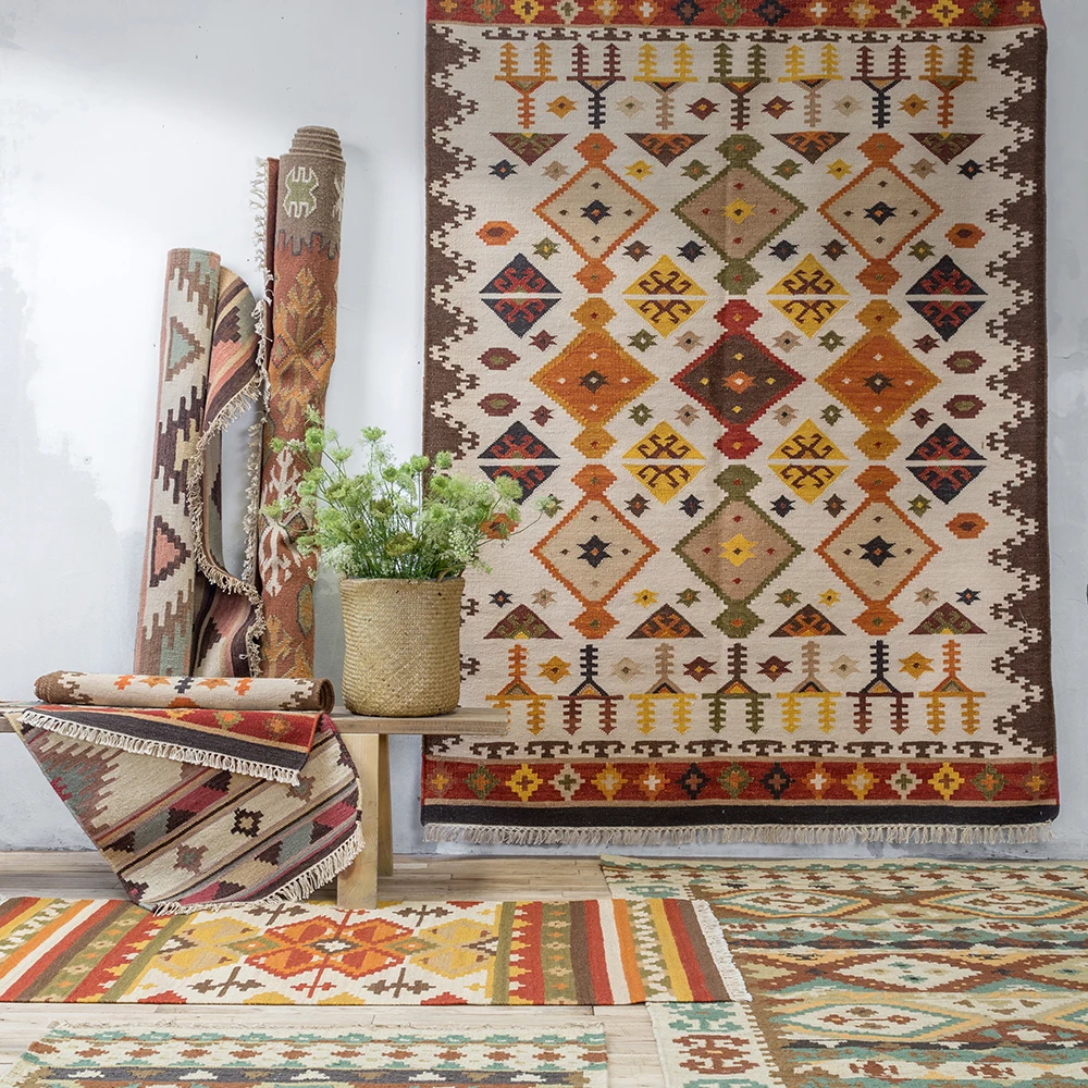 

India Kilim Nation Foreign Lands Bomi Wind Geometry Northern Europe Modern A Living Room Carpet Land Pad Tapestry