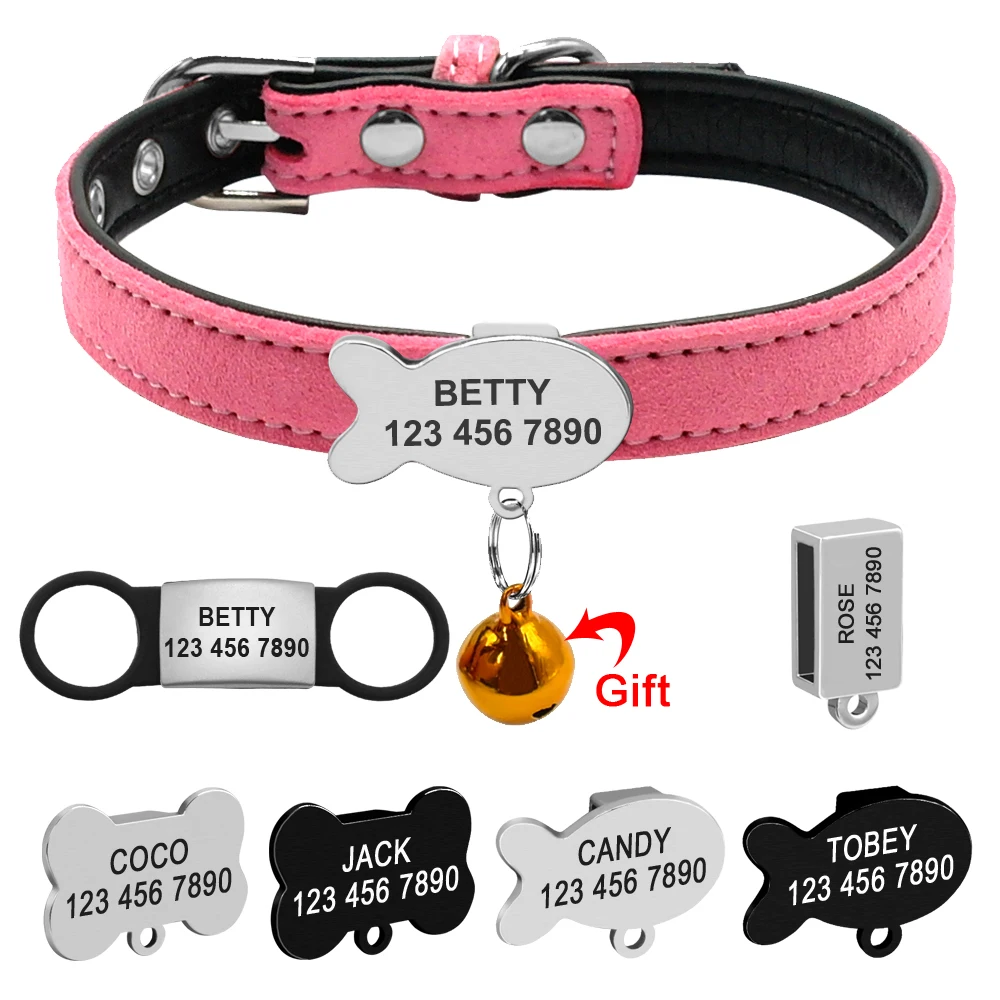 

Personalized Cat Dog Collar Customized Leather Puppy Dogs ID Collar for Small Dogs With ID Tags Nameplate Free Engarving