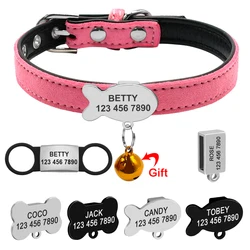 Collar de cuero personalizado para perros y gatos pequeños, placa de identificación para cachorros, Engarving gratis