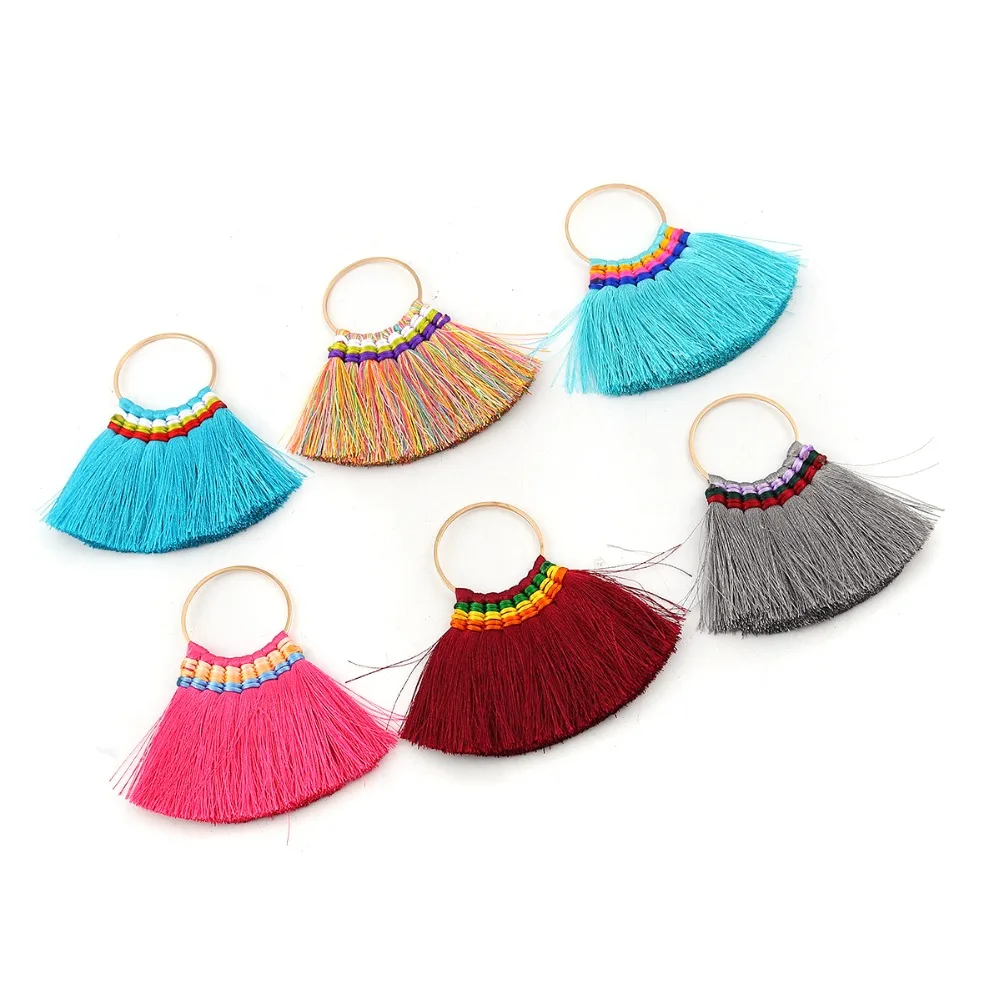 DoreenBeads Fashion Pendant Tassel Zinc Based Alloy & Cotton Pendants Colorful Gold Tassel 12cm x 9.5cm(3 6/8