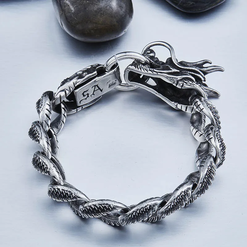

Beier 316L Stainless Steel bracelet punk skull Bracelet For Vintage Cool Dragon Style Men's Bracelet Jewelry LLBC8-019