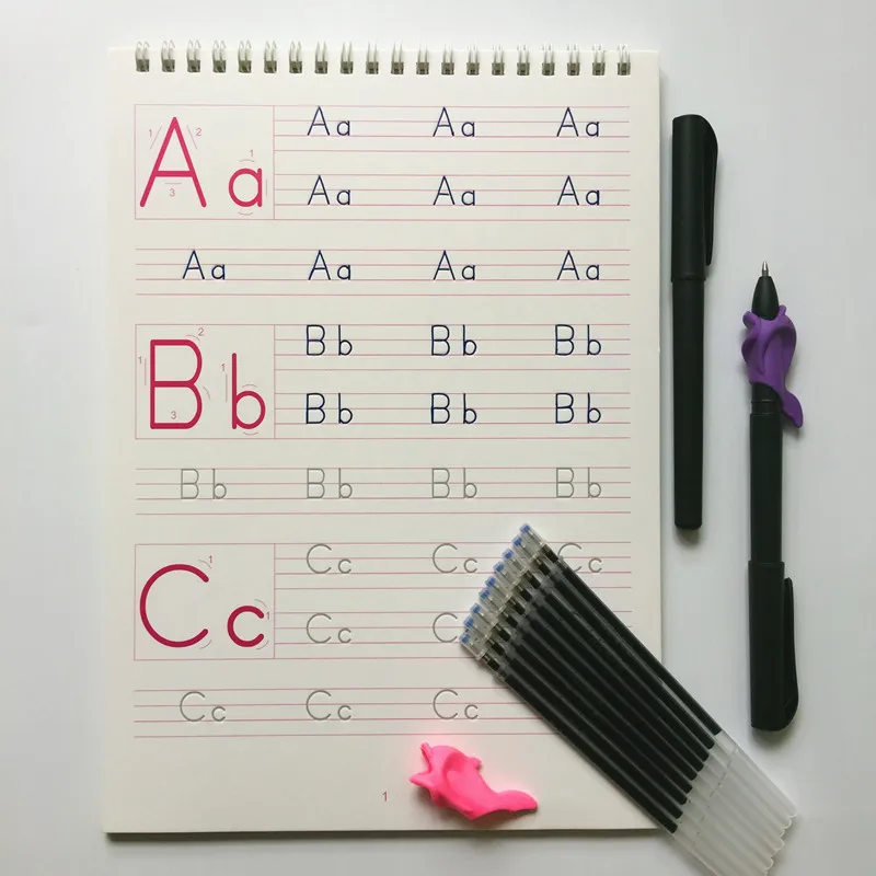 Cahier de 26 lettres de l'alphabet anglais, 1 pièce, groove, exercice de caractère, maternelle, bébé préscolaire pour écrire le texte