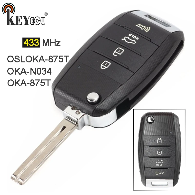 

KEYECU 433MHz FCC: OSLOKA-875T OKA-N034 Replacement Flip Folding 4 Button Remote Car Key Fob for Kia Soul 2014 2015 2016 2017