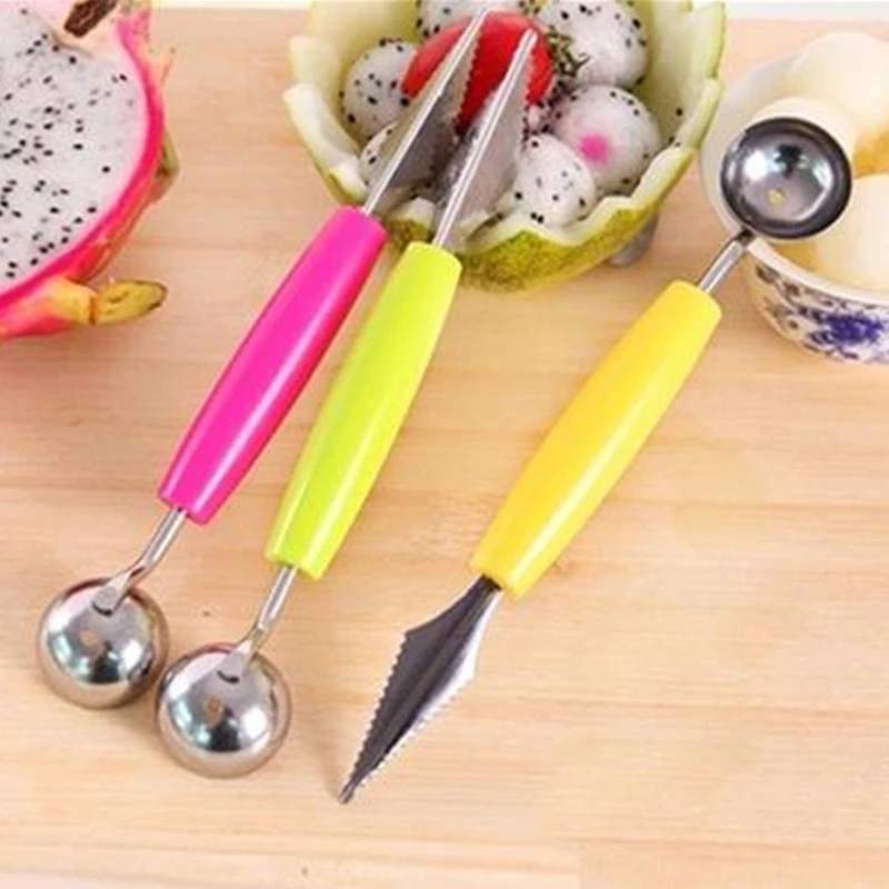 1Pc Double Head Dig Ball Scoop Spoon Baller Ice Cream DIY Assorted Cold Dishes Tool Watermelon Melon Fruit Carving Knife Cutter