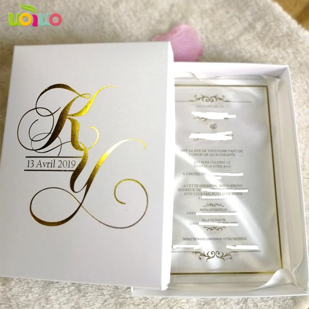 30pcs Hot Sale Custom Printing Clear Acrylic Wedding Invitation Card with Blank Boxes