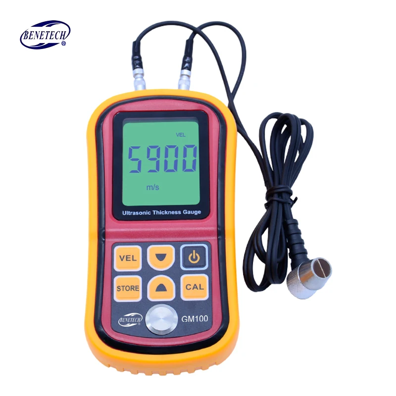 GM100 Ultrasonic Thickness Gauge Metal thickness gauge 1.2-225mm(Steel)Digital LCD display Sound Velocity Meter 0.1mm Resolution