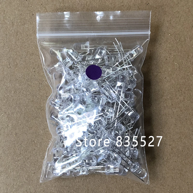 100pcs / LOT  F5 5MM Round LED Water and Clear Purple UV Super Bright LED light emitting diode Kit DIP Lamp beads