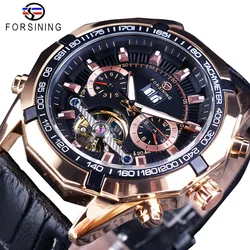 Forsining Tourbillion Fashion Sport Racing Bezel Design Rose Golden Calendar Display Automatic Creative Watches Top Brand Luxury