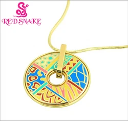 RED SNAKE Fashion 2016 Newest Style Rose Gold-color Circular Design Various Texture Patterns Enamel Pendant Necklace