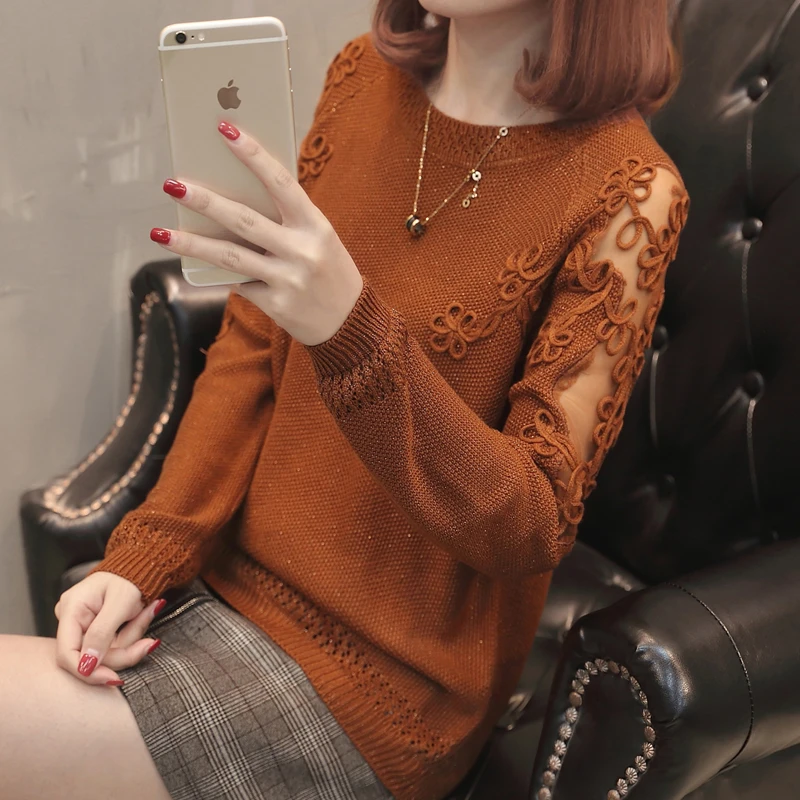 2022 New Spring Autumn Sweater Pullover Women\'s Clothing Fashion Long Sleeve Loose Hollow Out Flower Knitted Shirts Tops A314