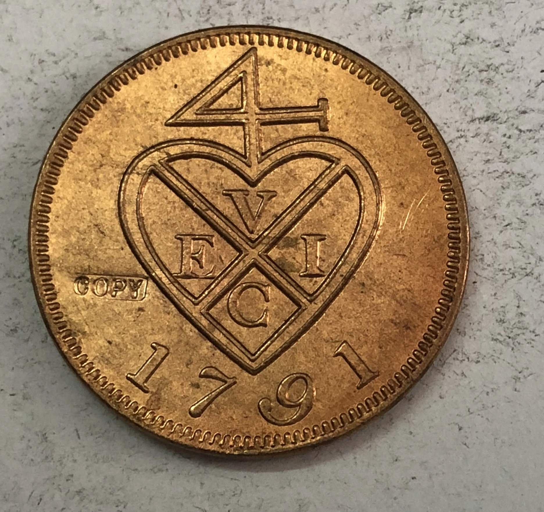 

1791 India - British (Bombay) 2 Pice Copper coin Copy 30.5mm