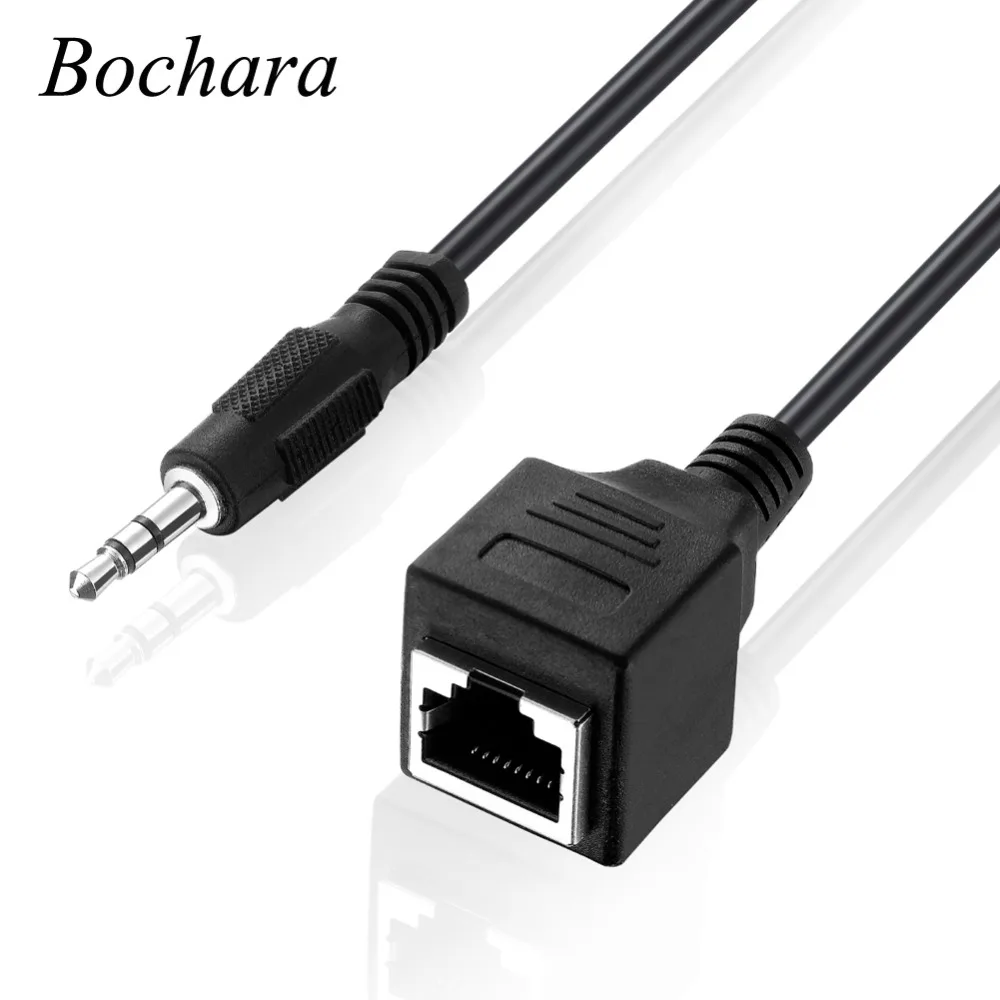 Bochara 30cm 3.5mm Stereo Male to RJ45 Female Audio Extension Cable