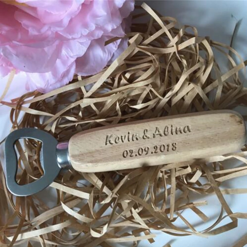 5pcs/lot Wedding Gifts for Guests Personalized Wood Beer Bottle Opener