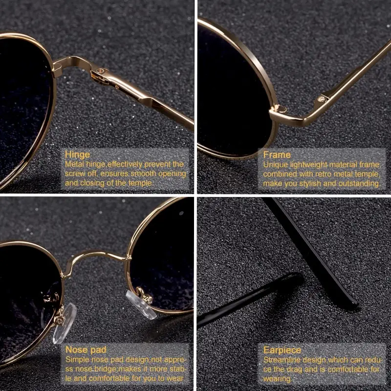 Brand Designer Polarized Round Sunglasses Classic Small Vintage Retro Glasses Women Metal Eyewear