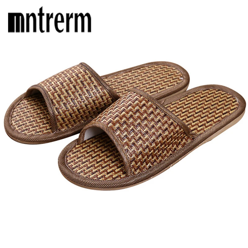 

Mntrerm New Bamboo Cane Home Slippers Indoor Slip-on Flat Slippers Men Women Shoes Summer Fashion Big Size Linen Slippers Lovers