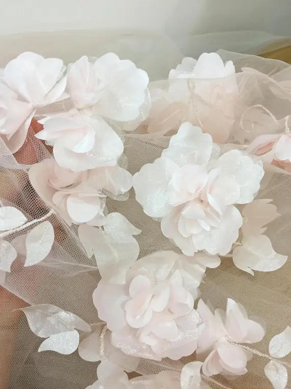 Tessuto di pizzo di Tulle fiore pieno 3D in Blush, abito da sposa abito da sposa abito da ballo in tessuto tagliato a misura