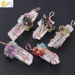 Natural Gem Stone Rock Crystal Pendant Reiki Chakra Tree of Life Handmade Wire Wrapped Clear Quartz Pendant for Necklace F517