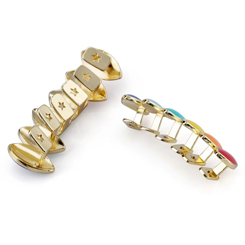 TOPGRILLZ Hip Hop Gold Tekashi69  Rainbow Teeth Grillz Top&Bottom Colorful Grills Dental Halloween Vampire Teeth image 3