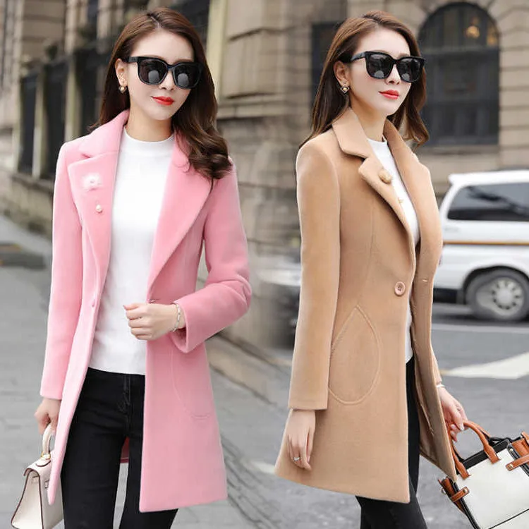 Slim and versatile long section Korean version 2019 new woolen coat autumn and winter women\'s Harajuku wind woolen coat