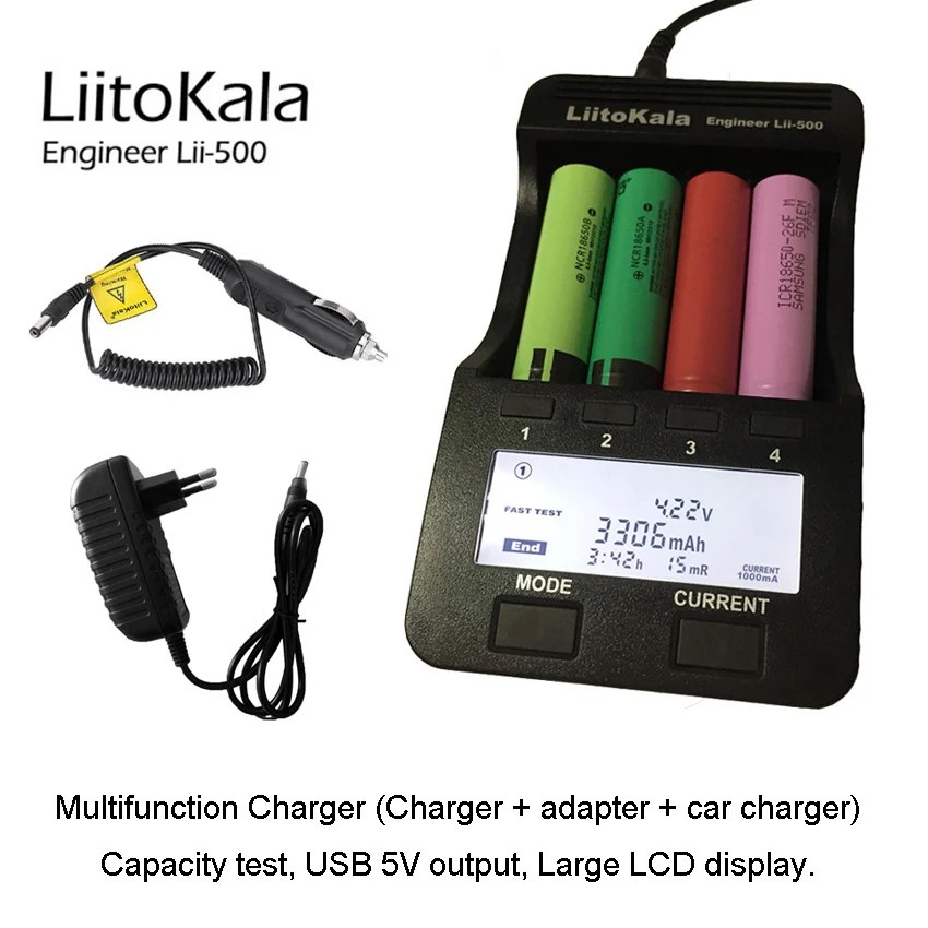 New LiitoKala Lii-500 Multifunction Charger 3.7V 18650 18350 1.2V AA AAA battery Capacity test, USB 5V output, Large LCD display