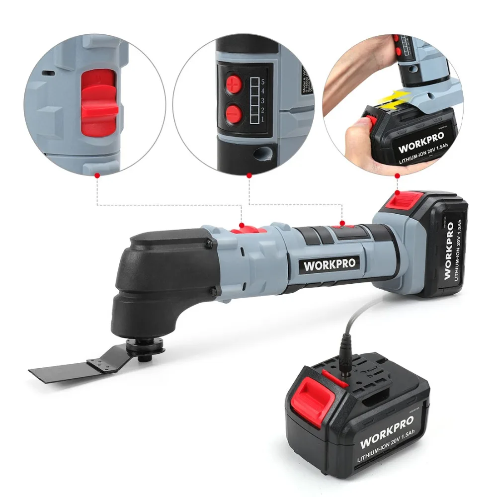 WORKPRO Điện Đa Năng Dao Động Bộ Dụng Cụ Multitools Lithium-Ion Dao Động Dụng Cụ Tông Đơ Điện Cắt Thấy