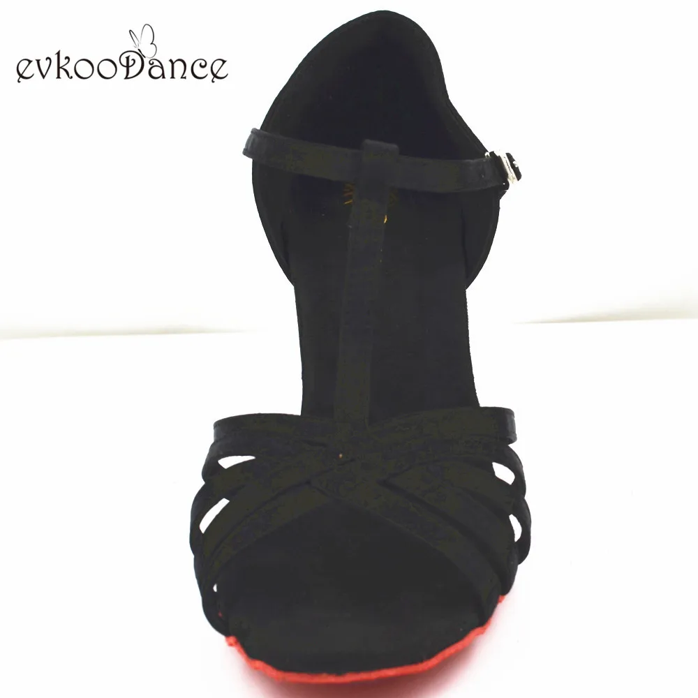 Evkoodance Black Satin Colour Zapatos De Baile Heel Height 7cm Professional suede Red sole Latin Dance Shoes GirlsOEM Dance Shoe